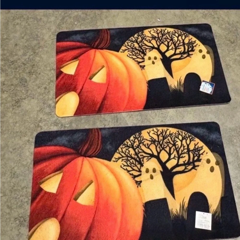 Festive Pumpkin and Moon Door Mat Set